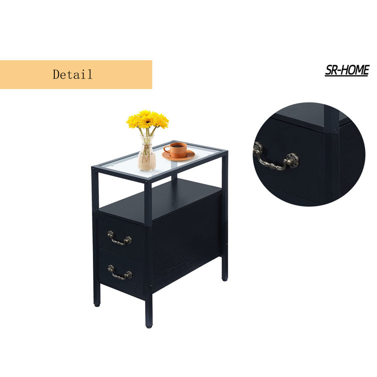 SRHOME Glass Top 2 Drawer End Table Wayfair Canada
